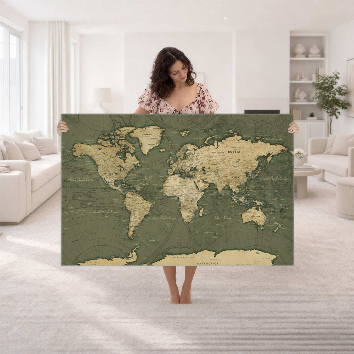 75846040-MGV-CV-36X24 - Large World Map Canvas Wall Art Print for Study Room Decor -