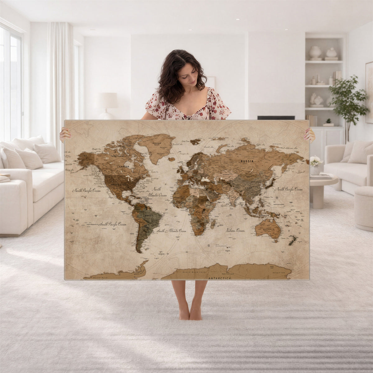 40064188-MGV-CV-36X24 - World Map Wall Art Canvas Print, Modern Decorative Framed Map Artwork Prints for Living Room, Office, Bedroom Wall Decor