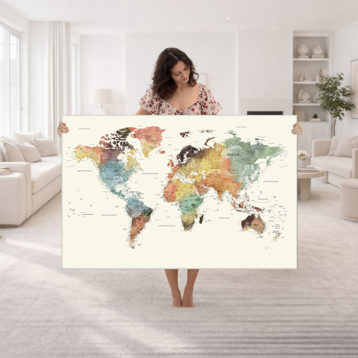 64206059-MGV-CV-36X24 - Framed World Map Wall Art Canvas Print for Living Room and Study Room