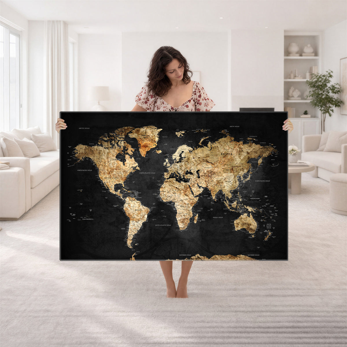 23568589-MGV-CV-36X24 - World Map Wall Art Canvas Print, Modern Decorative Framed Map Artwork Prints for Living Room, Office, Bedroom Wall Decor
