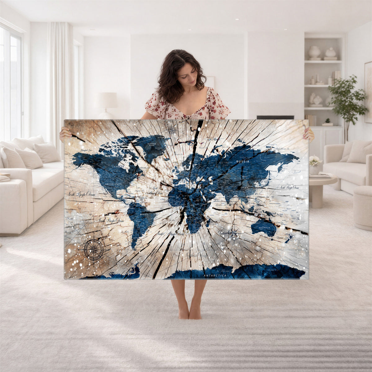 19478704-MGV-CV-36X24 - World Map Wall Art Canvas Print, Modern Decorative Framed Map Artwork Prints for Living Room, Office, Bedroom Wall Decor