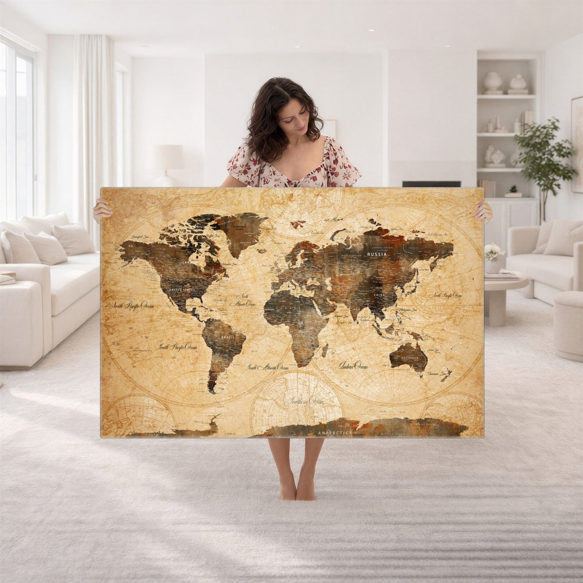 63156625-MGV-CV-36X24 - World Map Wall Art Canvas Print, Modern Decorative Framed Map Artwork Prints for Living Room, Office, Bedroom Wall Decor