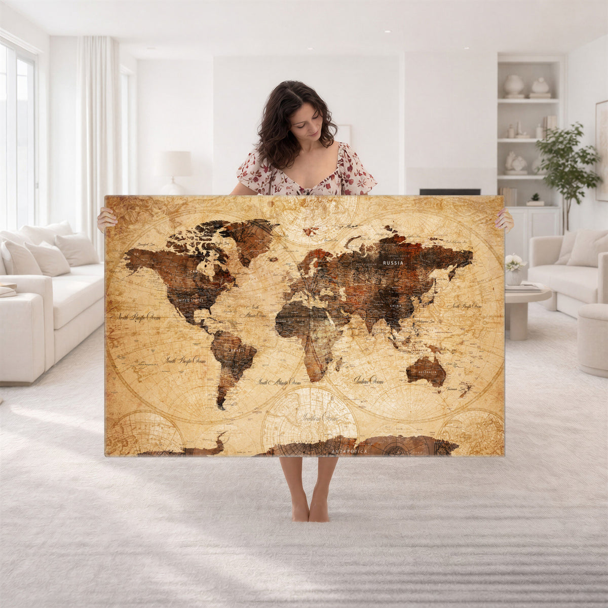 40760475-MGV-CV-36X24 - World Map Wall Art Canvas Print, Modern Decorative Framed Map Artwork Prints for Living Room, Office, Bedroom Wall Decor