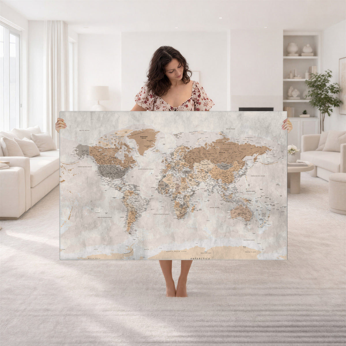 34051638-MGV-CV-36X24 - Detailed World Map Wall Art Canvas Print for Home and Office Decor