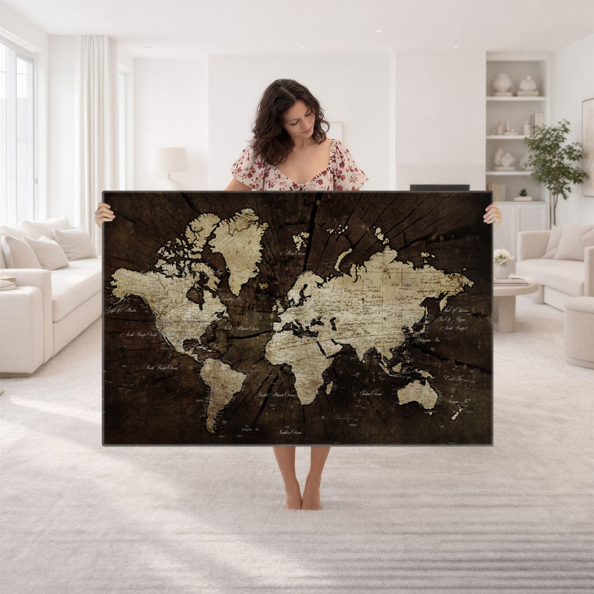 40991509-MGV-CV-36X24 - World Map Wall Art Canvas Print, Modern Decorative Framed Map Artwork Prints for Living Room, Office, Bedroom Wall Decor