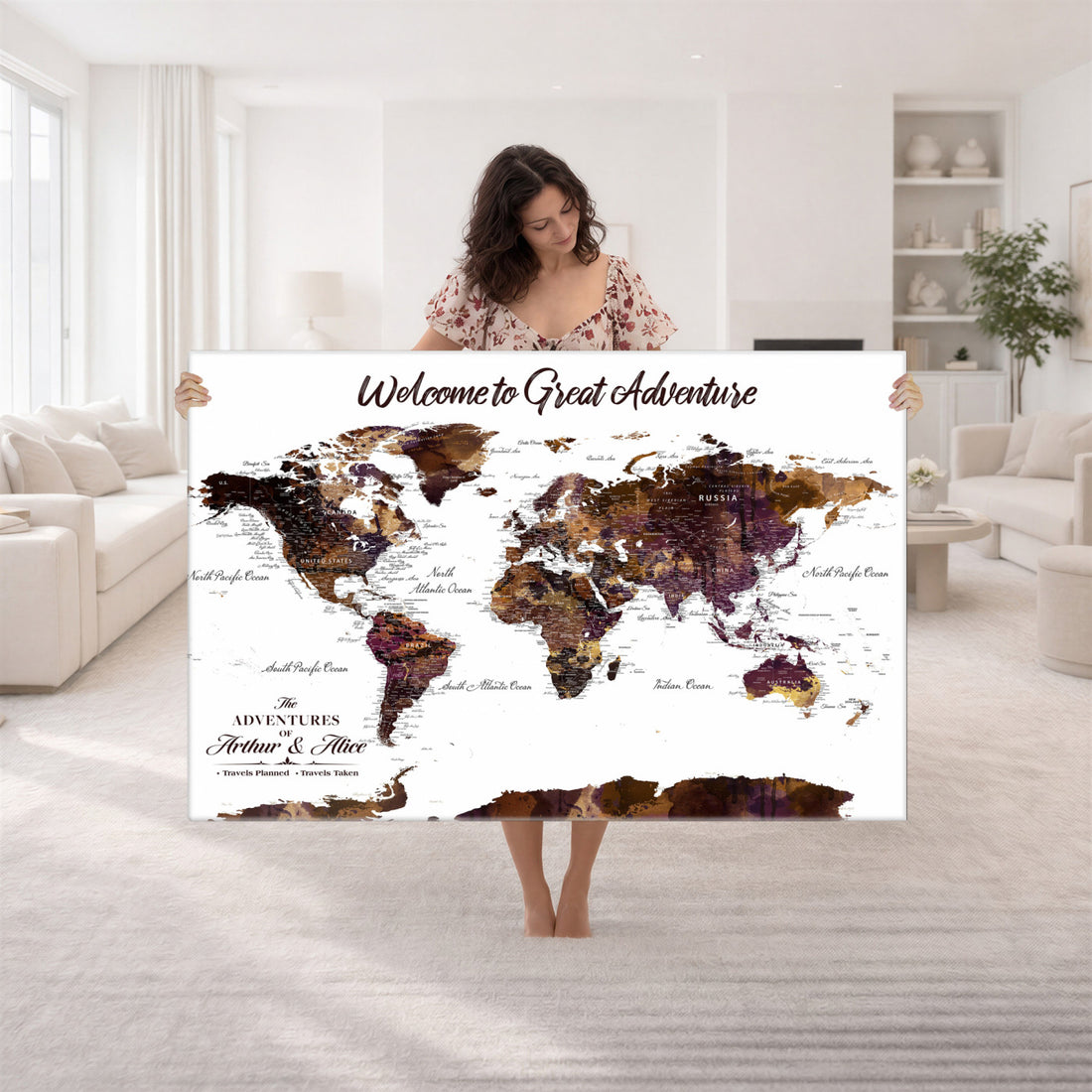 Custom Push Pin World Map Wall Art Canvas Print | Personalized Travel Map