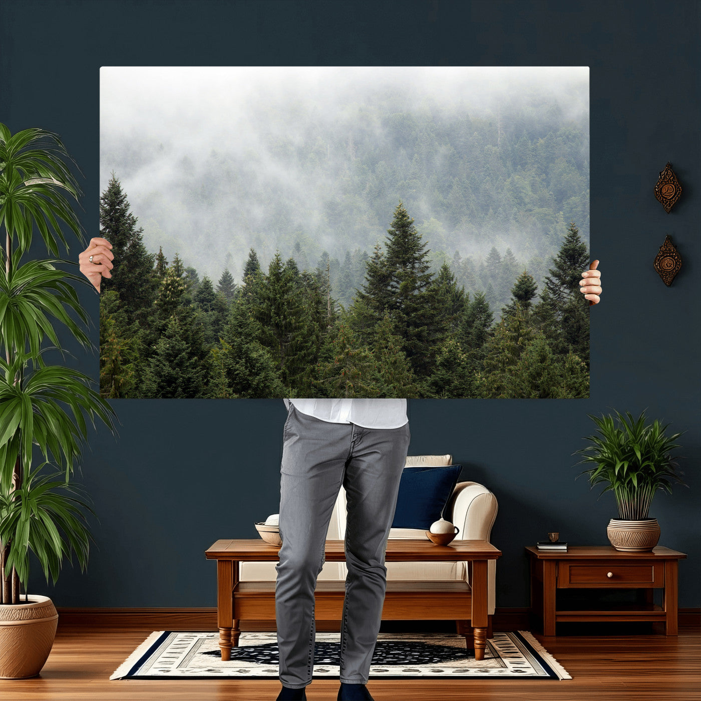 37010054-MGV-CV-36X24 - Misty Mountain Forest Wall Art Canvas Print