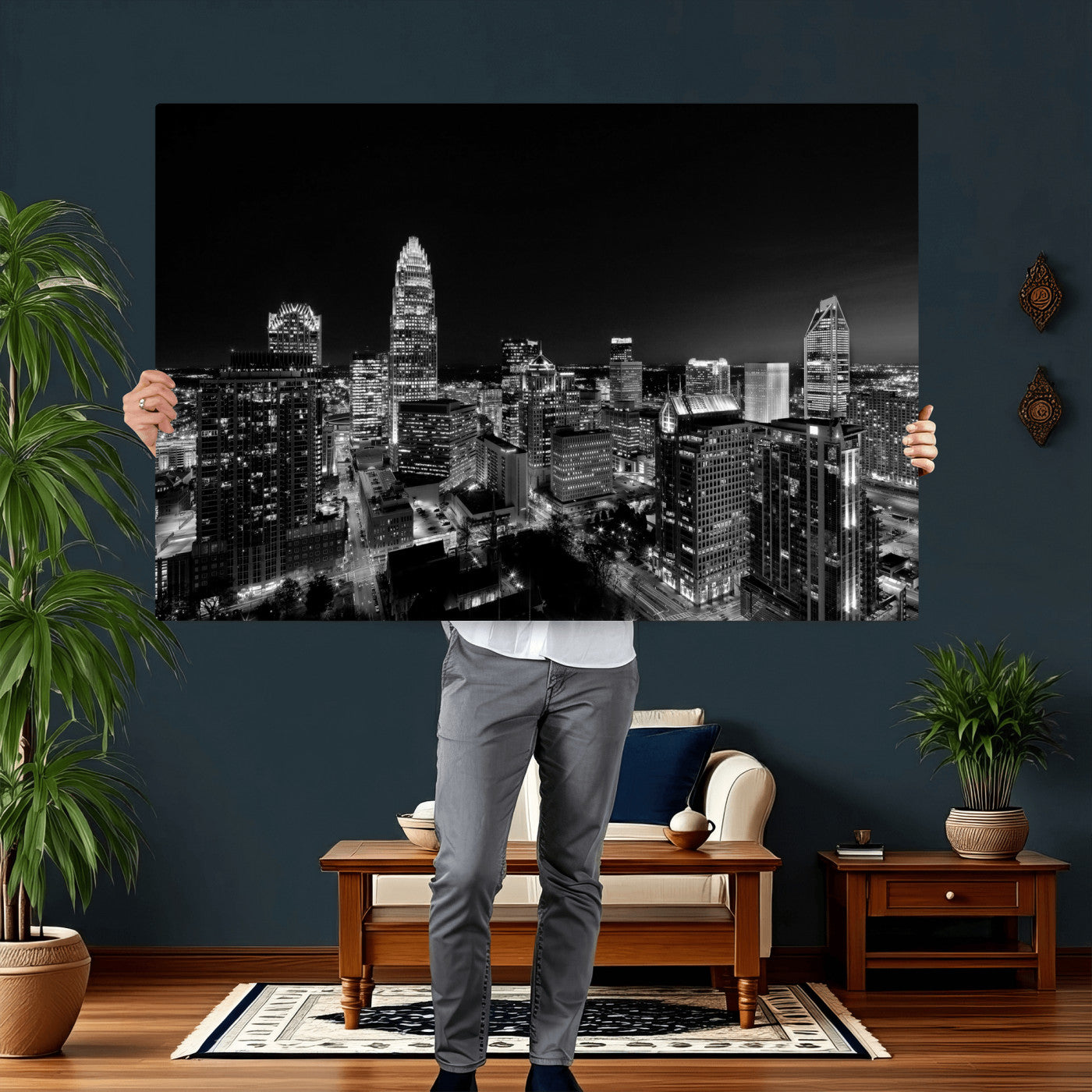 68329345-MGV-CV-36X24 - Atlanta Skyline Wall Art Canvas Print, Atlanta Downtown Night Cityscape Print for Modern Urban Wall Decor