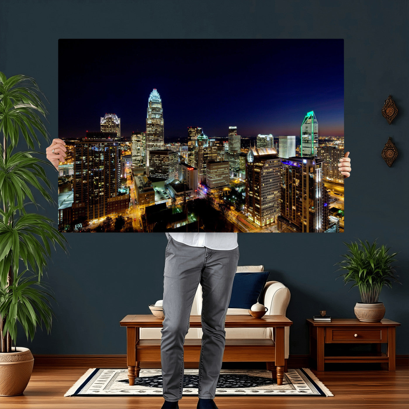 47163738-MGV-CV-36X24 - Atlanta Skyline Wall Art Canvas Print, Atlanta Downtown Night Cityscape Print for Modern Urban Wall Decor