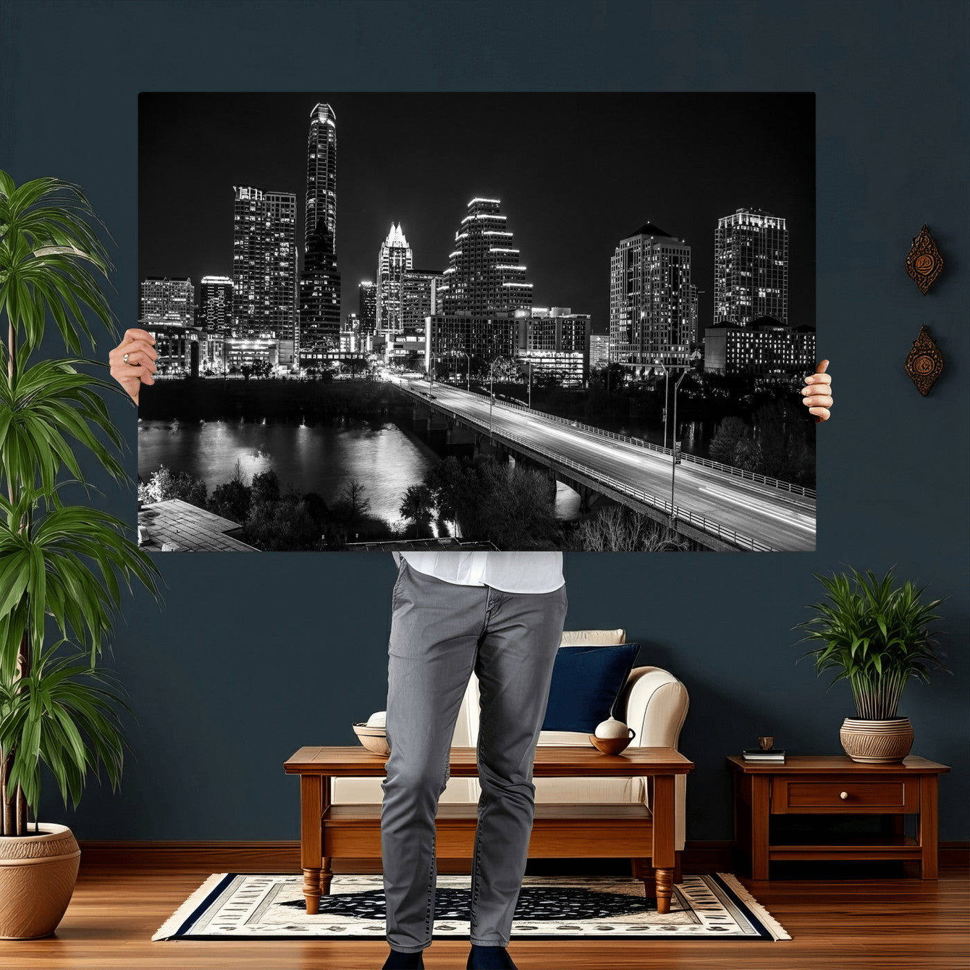 37531750-MGV-CV-36X24 - Austin Skyline Wall Art Canvas Print, Austin Downtown Night Cityscape Print for Modern Urban Wall Decor