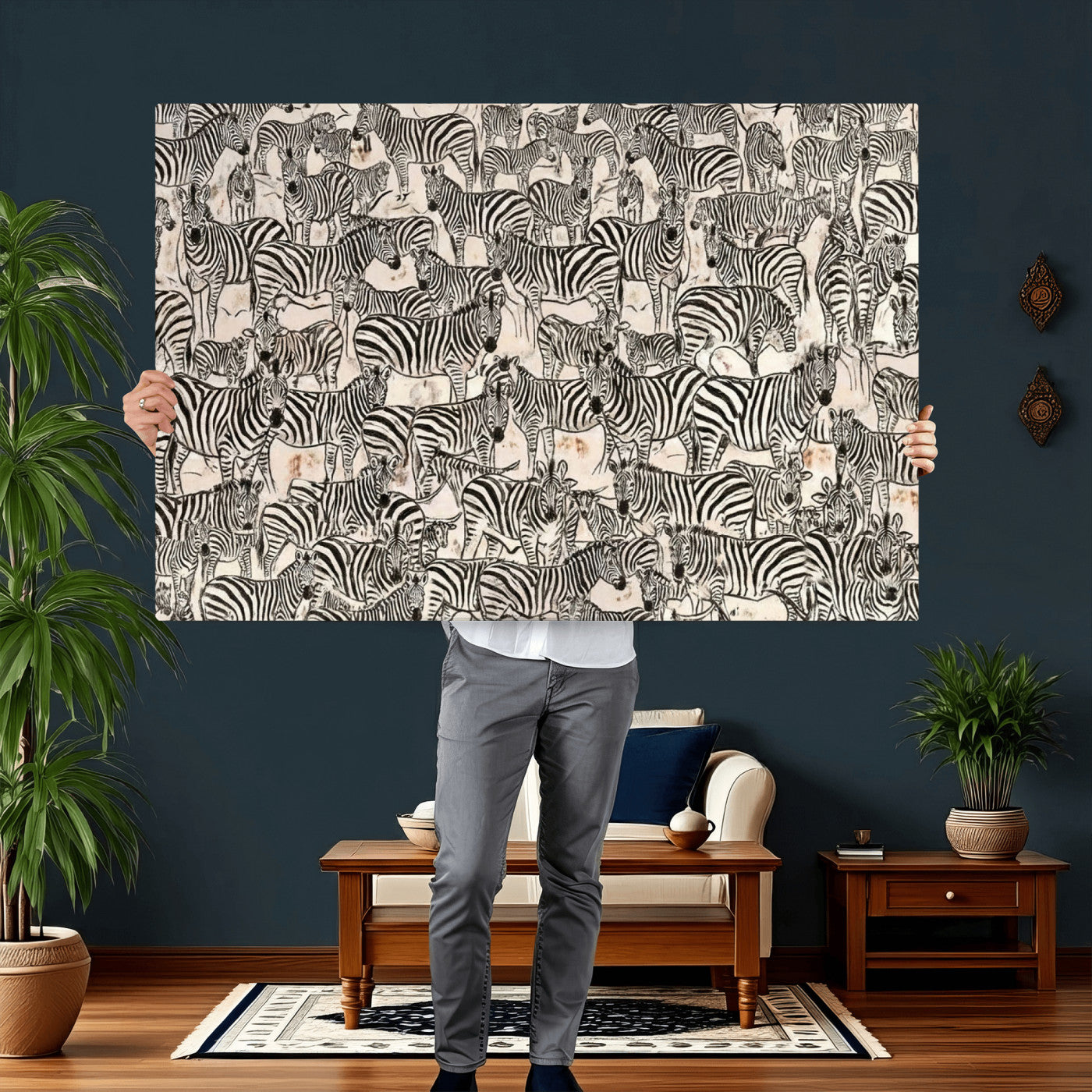 76453377-MGV-CV-36X24 - Farmhouse Animals Wall Art Canvas Print - Abstract Farm Animal Drawing Mid-Century Wall Art for Cabin Decor