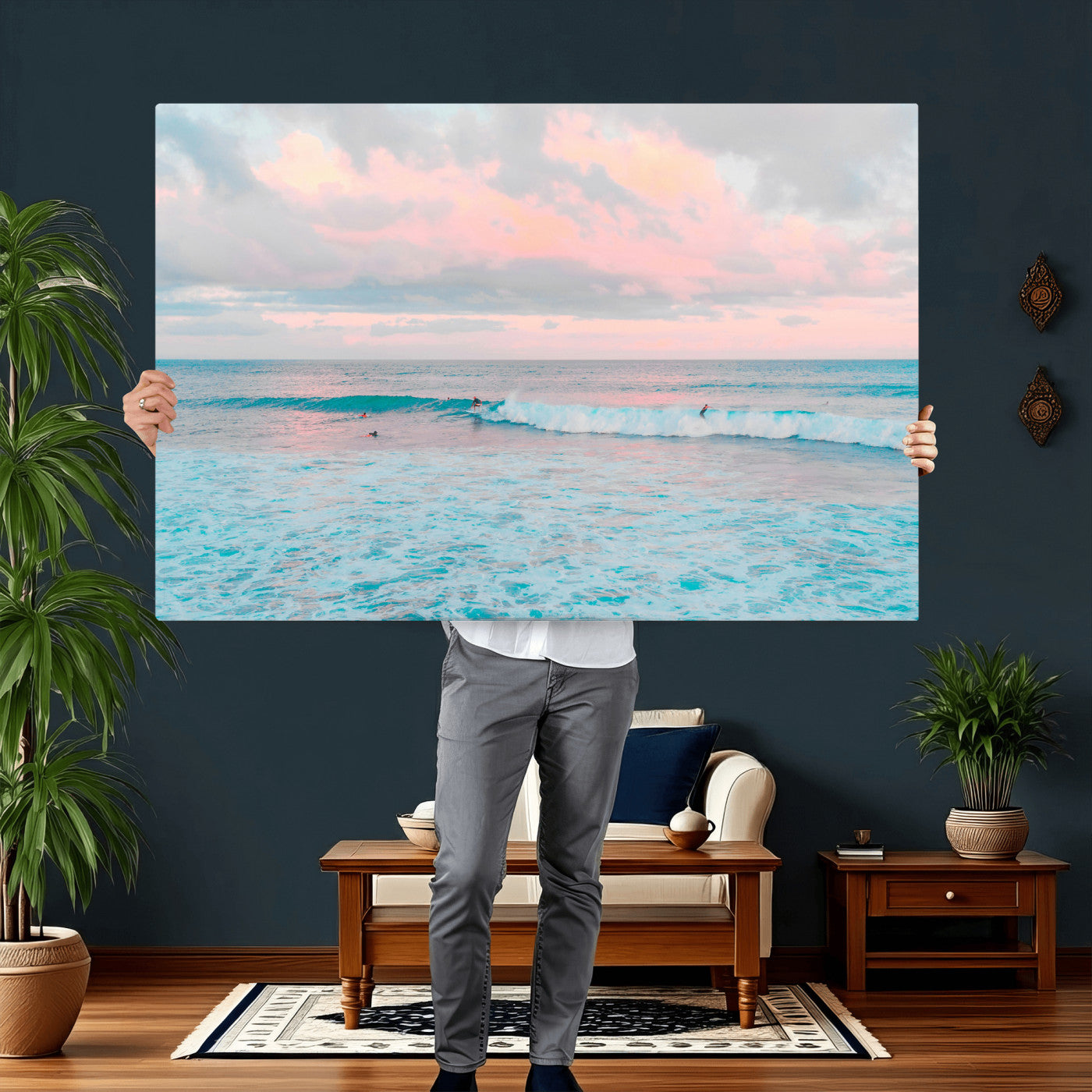 73216461-MGV-CV-36X24 - Ocean Wave Wall Art Canvas Print, Pastel Surf Seascape Photography, Coastal Beach Wall Decor