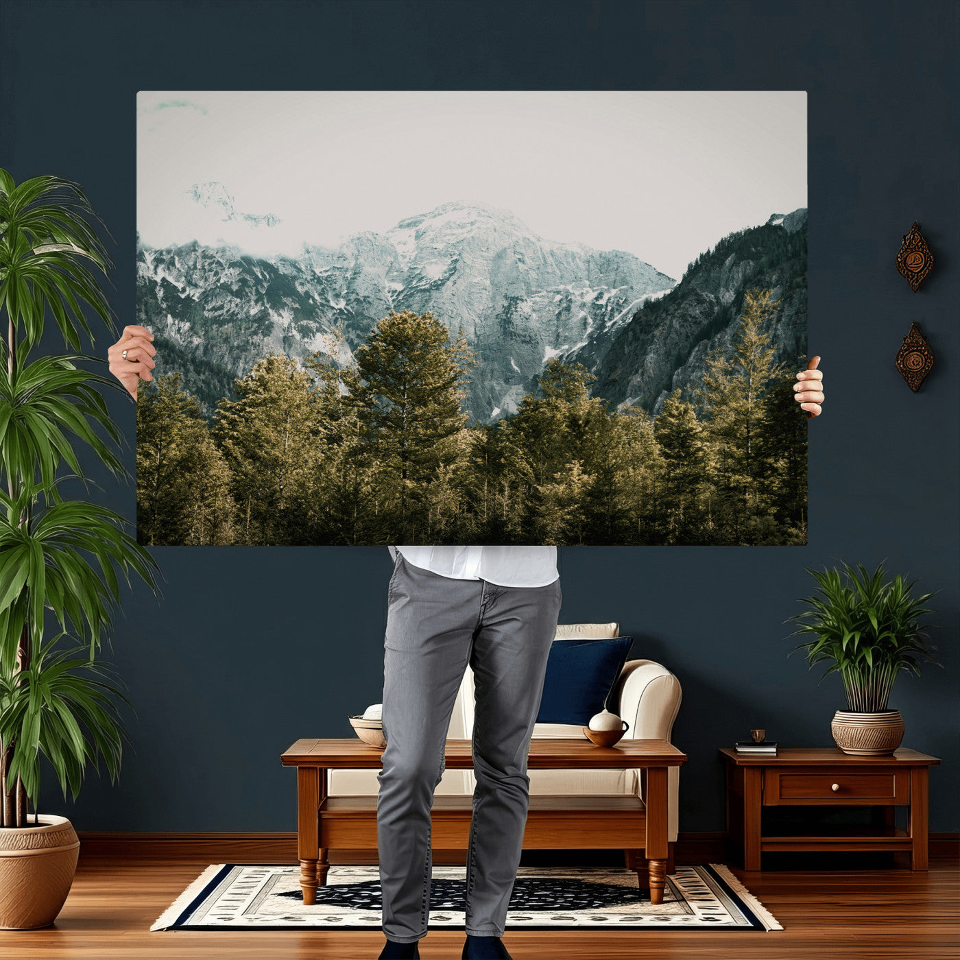 48479662-MGV-CV-36X24 - Mountain Forest Wall Art Canvas Print, Alpine Landscape Nature Photography, Moody Wilderness Wall Decor
