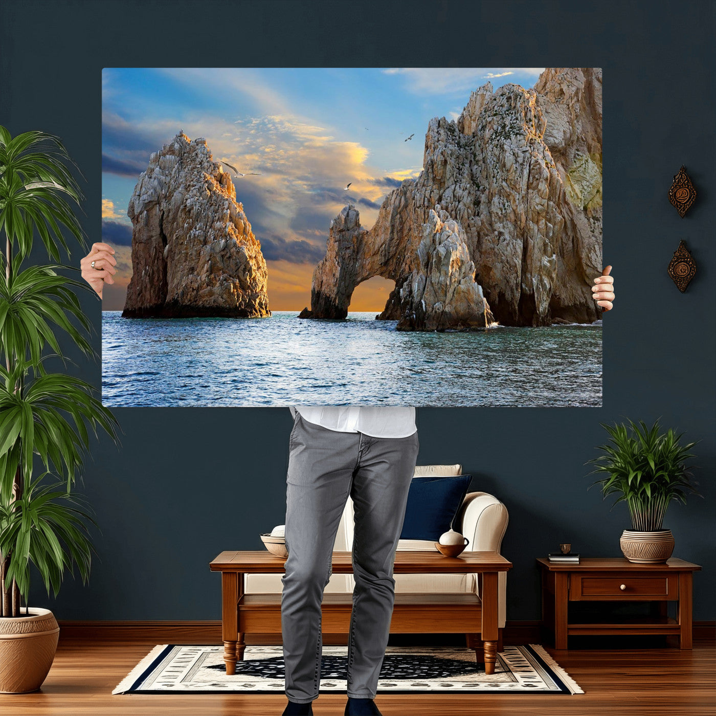 63505689-MGV-CV-36X24 - El Arco Cabo San Lucas Ocean Arch Wall Art Canvas Print, Baja California Rock Arch Seascape Canvas Print, Mexico Coastal Landmark Scenic Art Printing