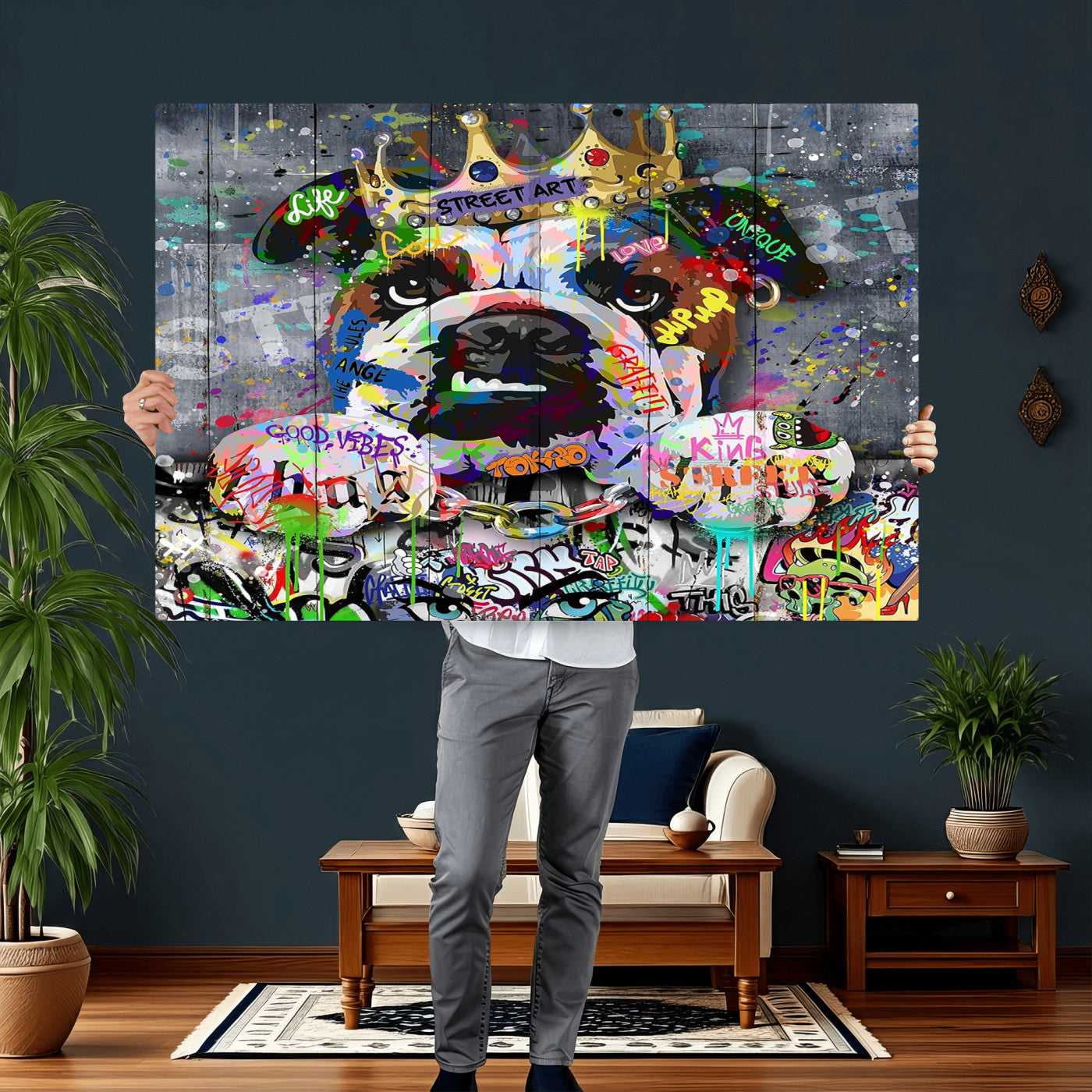 45209731-MGV-CV-36X24 - Dog Wall Decor for Teen Bedroom Decor - Graffiti Animal Canvas Wall Art for Teen Room Decor - Abstract Wall Painting Ready to Hang
