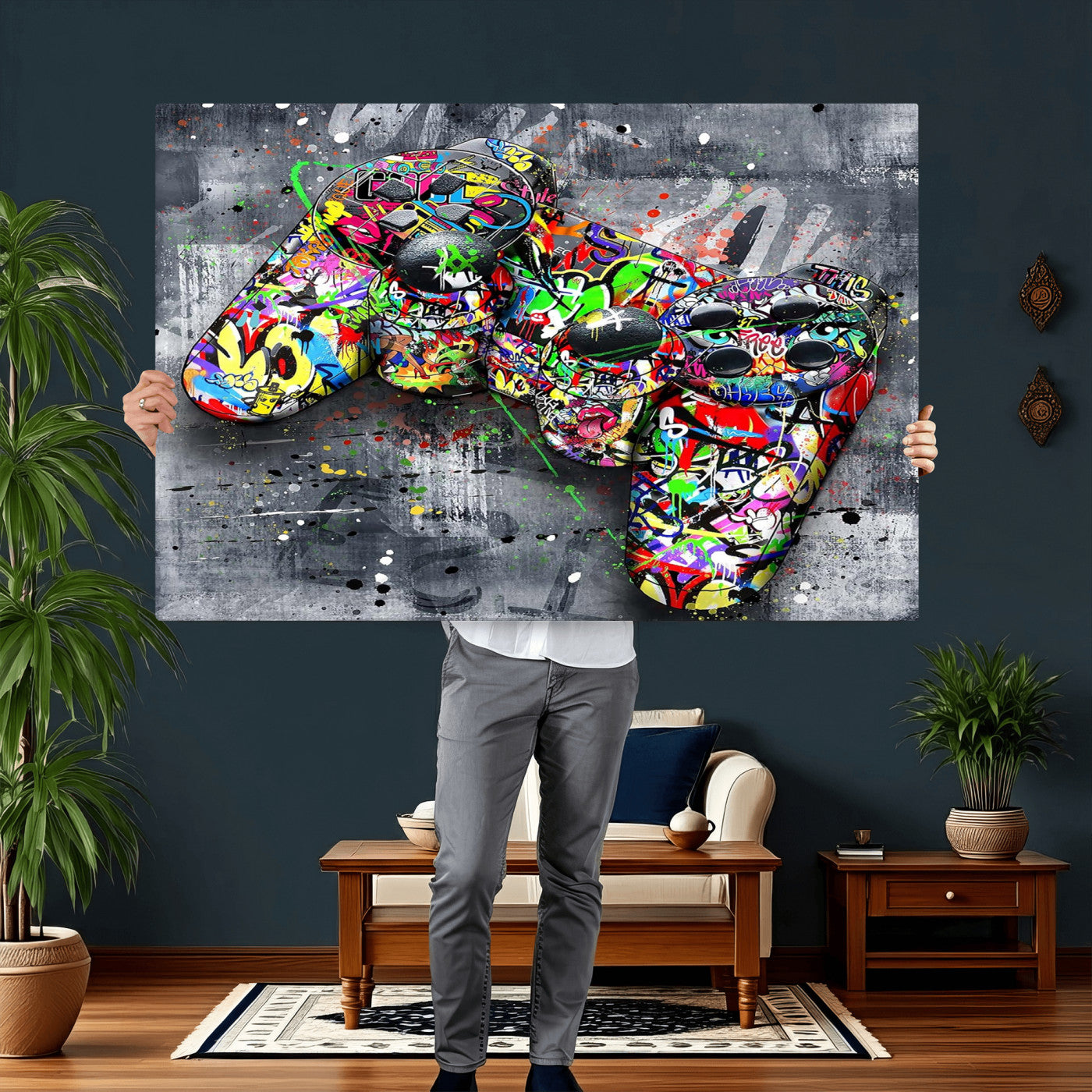 42929610-MGV-CV-36X24 - Graffiti Canvas Wall-Art For Bedroom - Gaming Wall Art For Teen Boys - Abstract Painting Pop Art Modern Home Wall Decor Ready to Hang