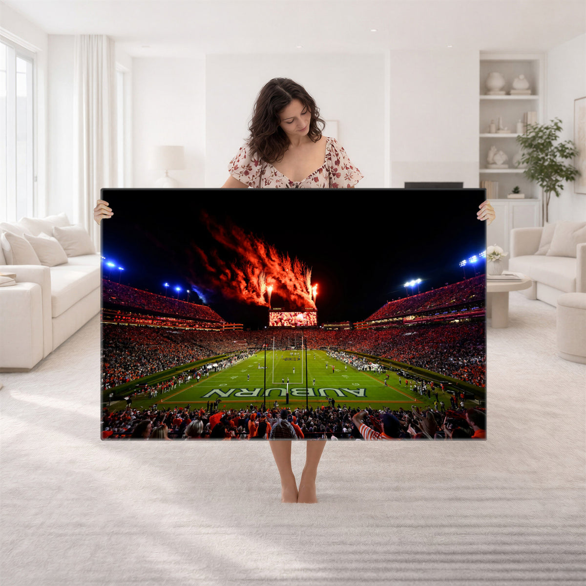 81918884-MGV-CV-36X24 - Auburn Stadium Wall Art Canvas Print, College Football Night Game Crowd, Jordan Hare Stadium Artwork