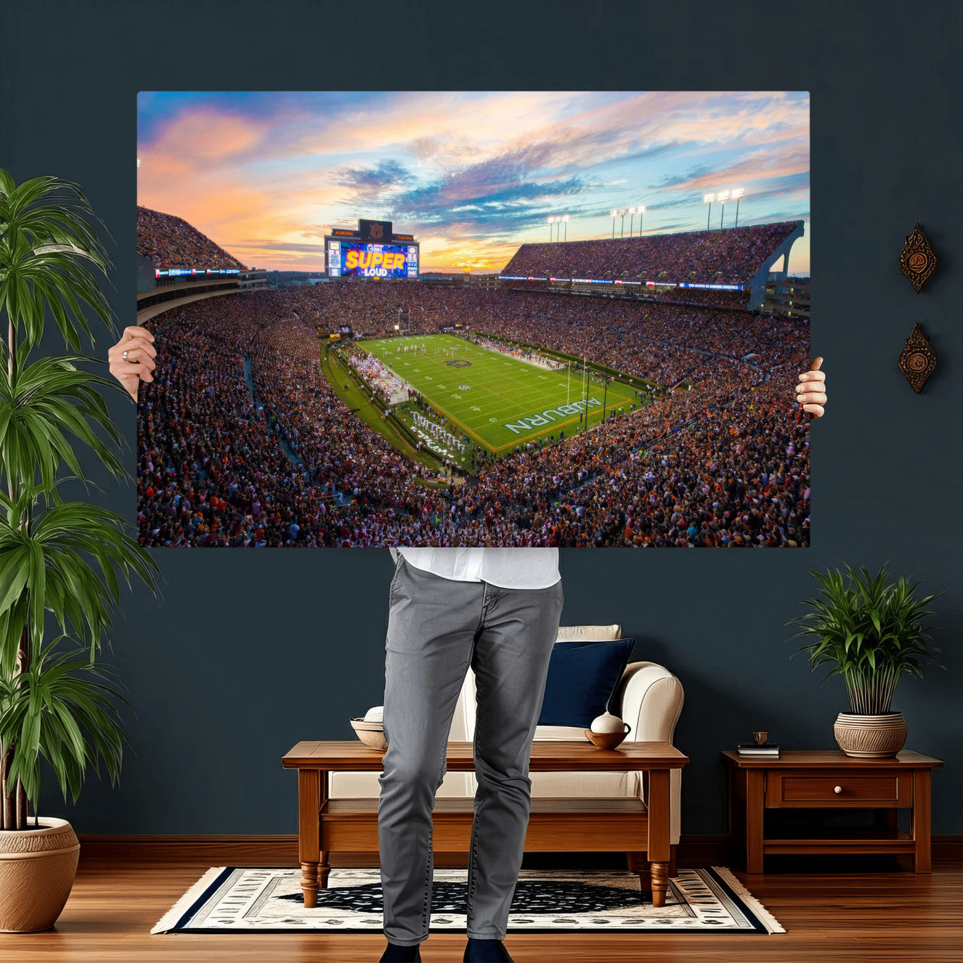 75203764-MGV-CV-36X24 - Auburn Stadium Sunset Wall Art Canvas Print, Jordan Hare Stadium Game Day Crowd, Auburn Tigers Football Artwork