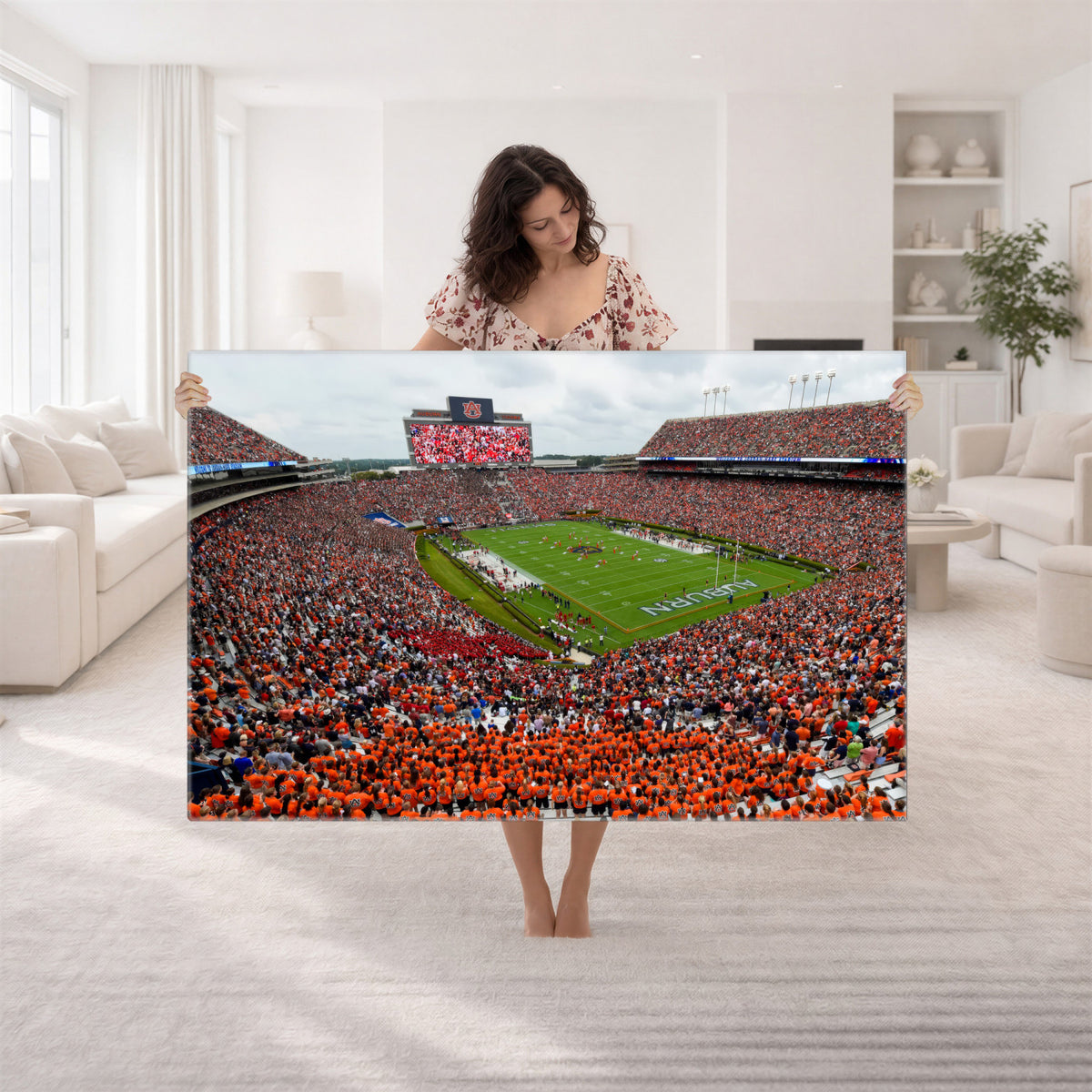 82562490-MGV-CV-36X24 - Auburn Stadium Sunset Wall Art Canvas Print, Jordan Hare Stadium Game Day Crowd, Auburn Tigers Football Artwork