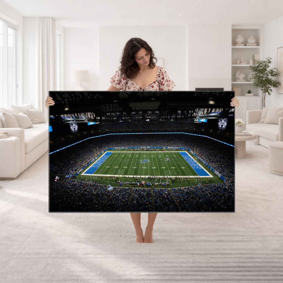 16709602-MGV-CV-36X24 - Detroit Lions Stadium Wall Art Canvas Print, Football Field Panorama