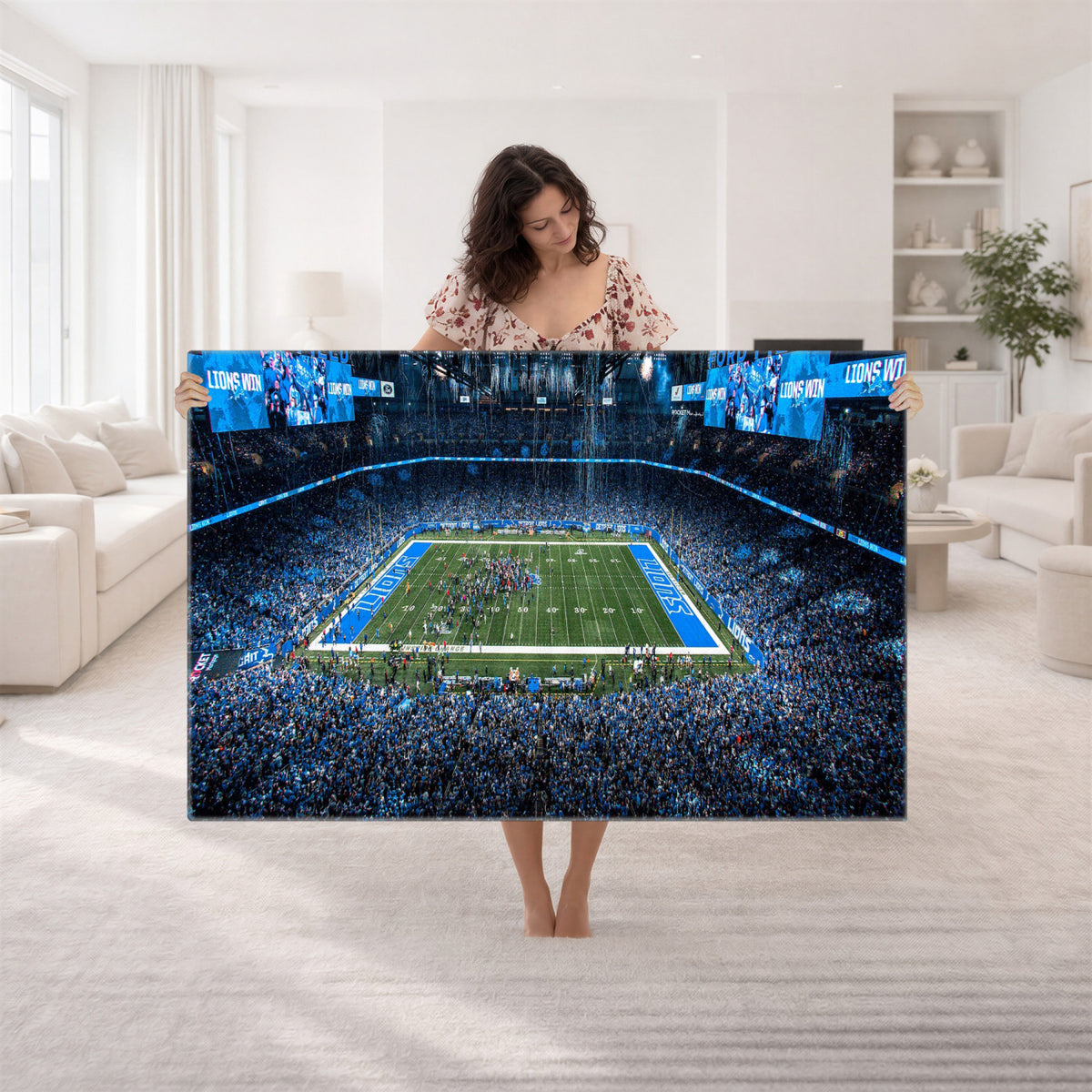 80882005-MGV-CV-36X24 - Detroit Lions Stadium Wall Art Canvas Print, Football Field Panorama