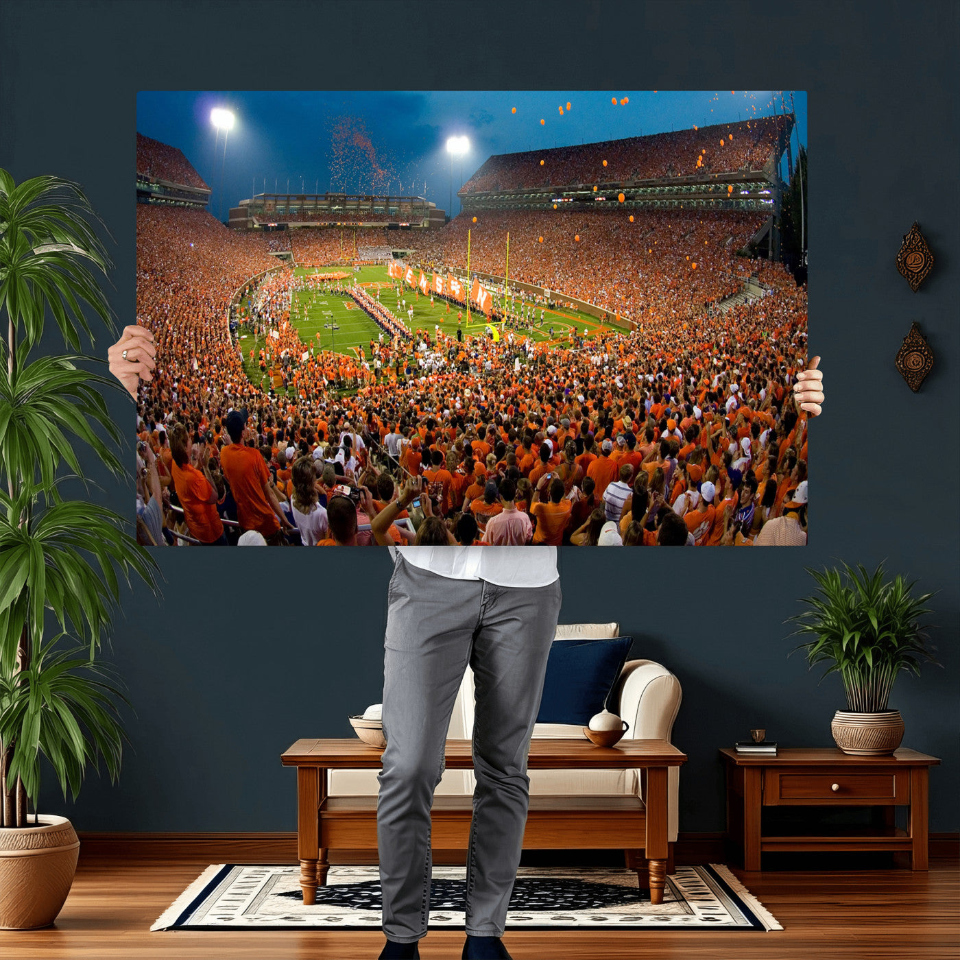 42850097-MGV-CV-36X24 - Clemson Tigers Memorial Stadium Wall Art Canvas Print, Death Valley Football Stadium Artwork, Packed Game Night Crowd Scene