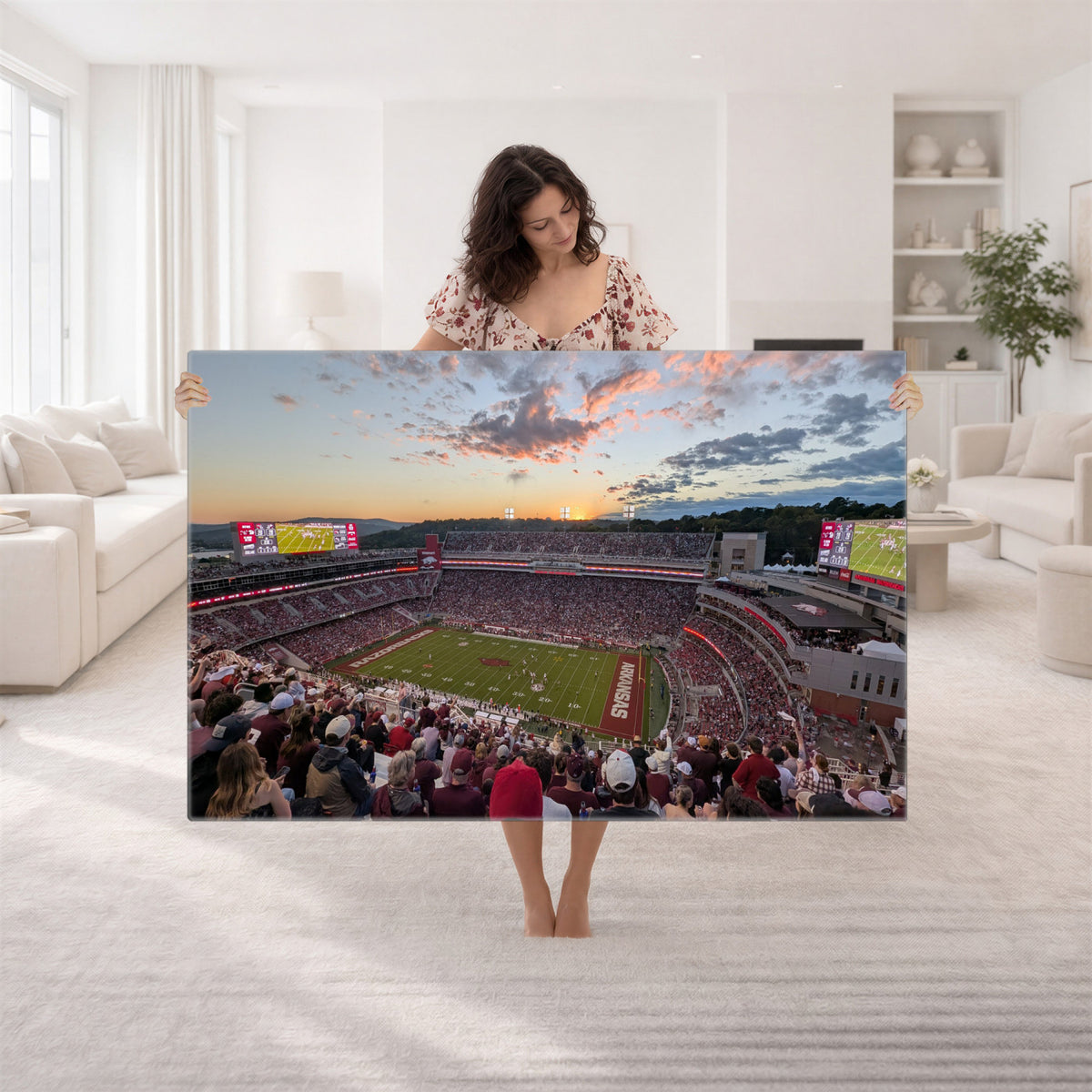 71837429-MGV-CV-36X24 - Donald W. Reynolds Razorback Stadium Wall Art Canvas Print – Arkansas Razorbacks Football Artwork for Home, Office, and Sports Room Decor