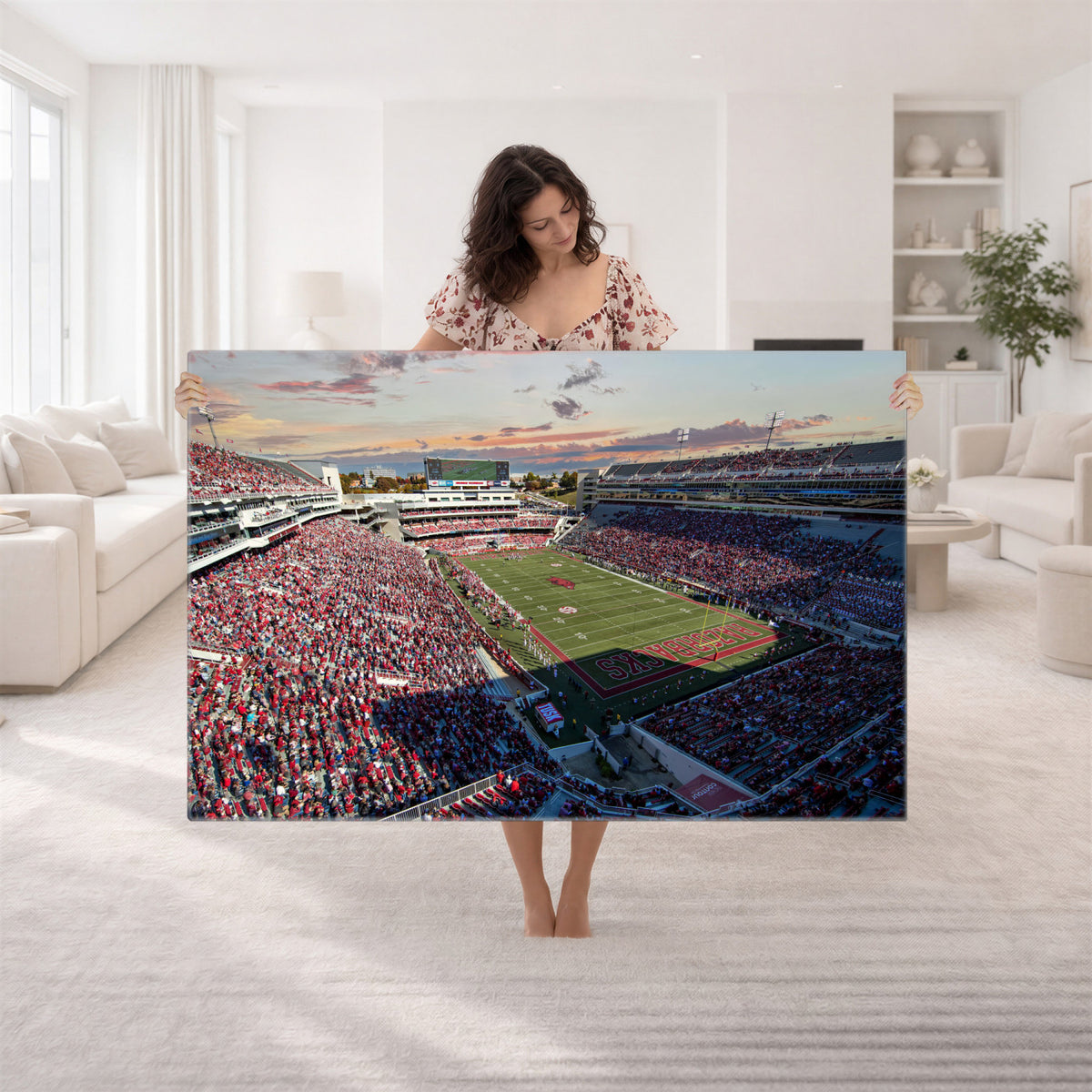 46571211-MGV-CV-36X24 - Donald W. Reynolds Razorback Stadium Wall Art Canvas Print – Arkansas Razorbacks Football Artwork for Home, Office, and Sports Room Decor