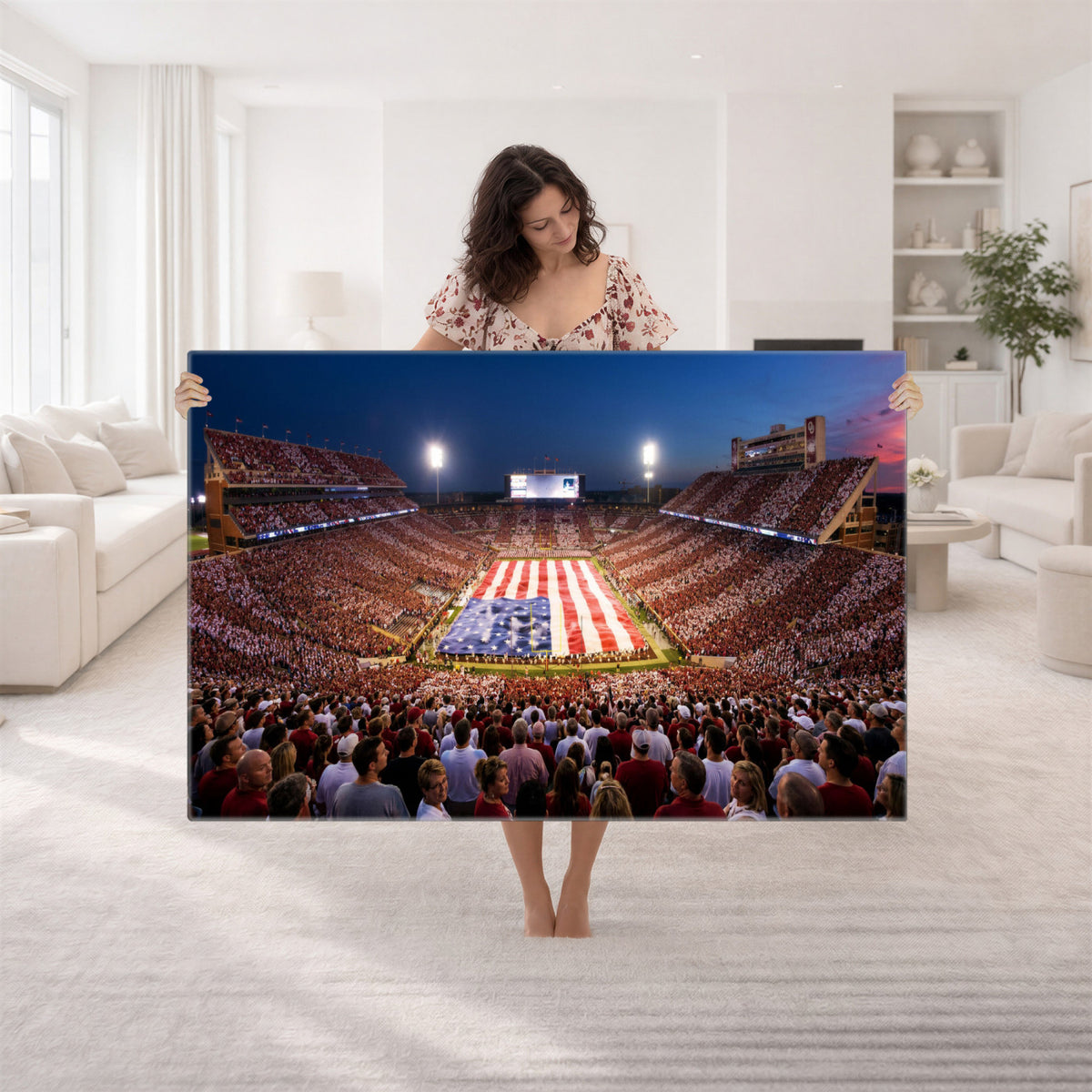 59917418-MGV-CV-36X24 - Oklahoma Memorial Stadium Wall Art Canvas Print | Oklahoma Sooners Football Artwork for Home, Office, and Sports Room Decor