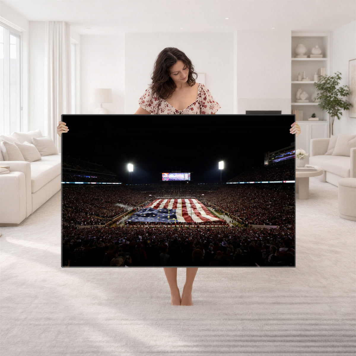 98418189-MGV-CV-36X24 - Oklahoma Memorial Stadium Wall Art Canvas Print – Oklahoma Sooners Football Artwork for Home, Office, and Sports Room Decor