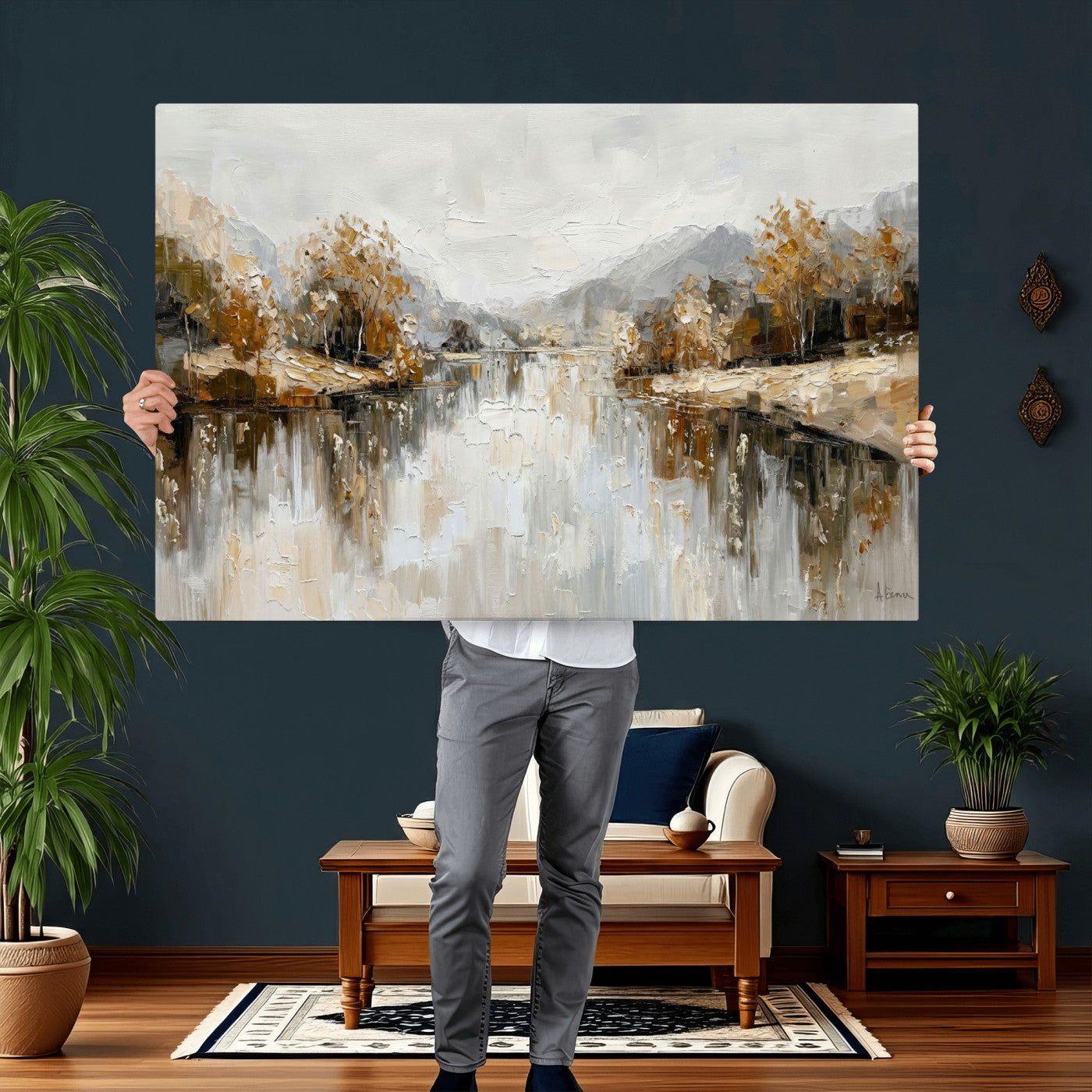 75820239-MGV-CV-36X24 - Abstract Landscape Wall Art Canvas Print, Modern Lake Printing Wall Decor for Contemporary Interiors