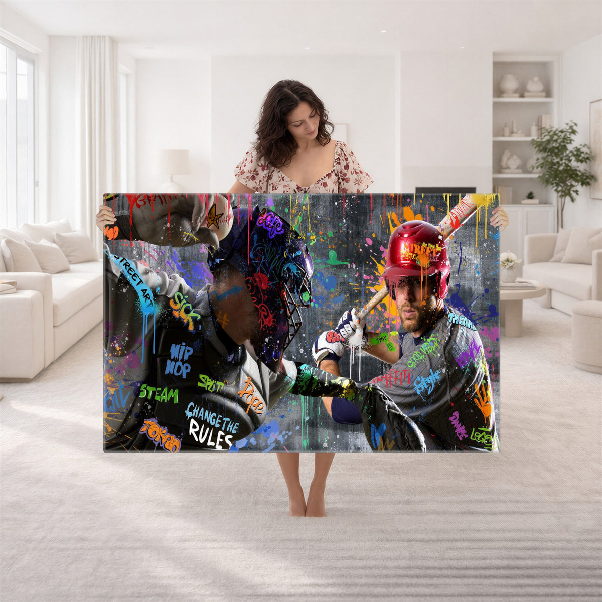 19634994-MGV-CV-36X24 - Graffiti Baseball Player Street Art Wall Art Canvas Print