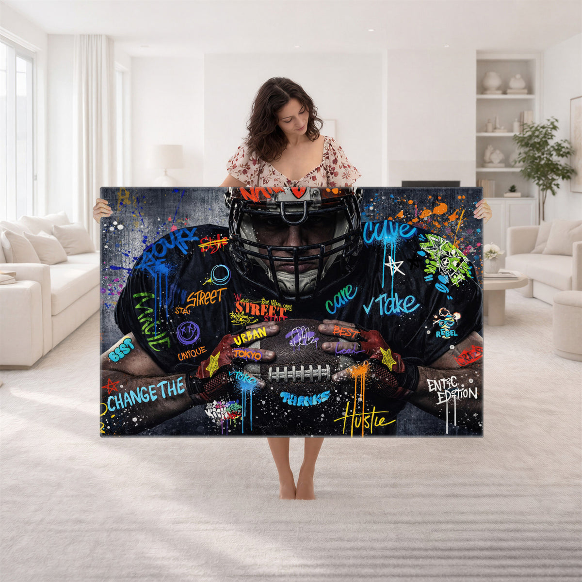 55267256-MGV-CV-36X24 - Graffiti American Football Player Street Art Wall Art Canvas Print