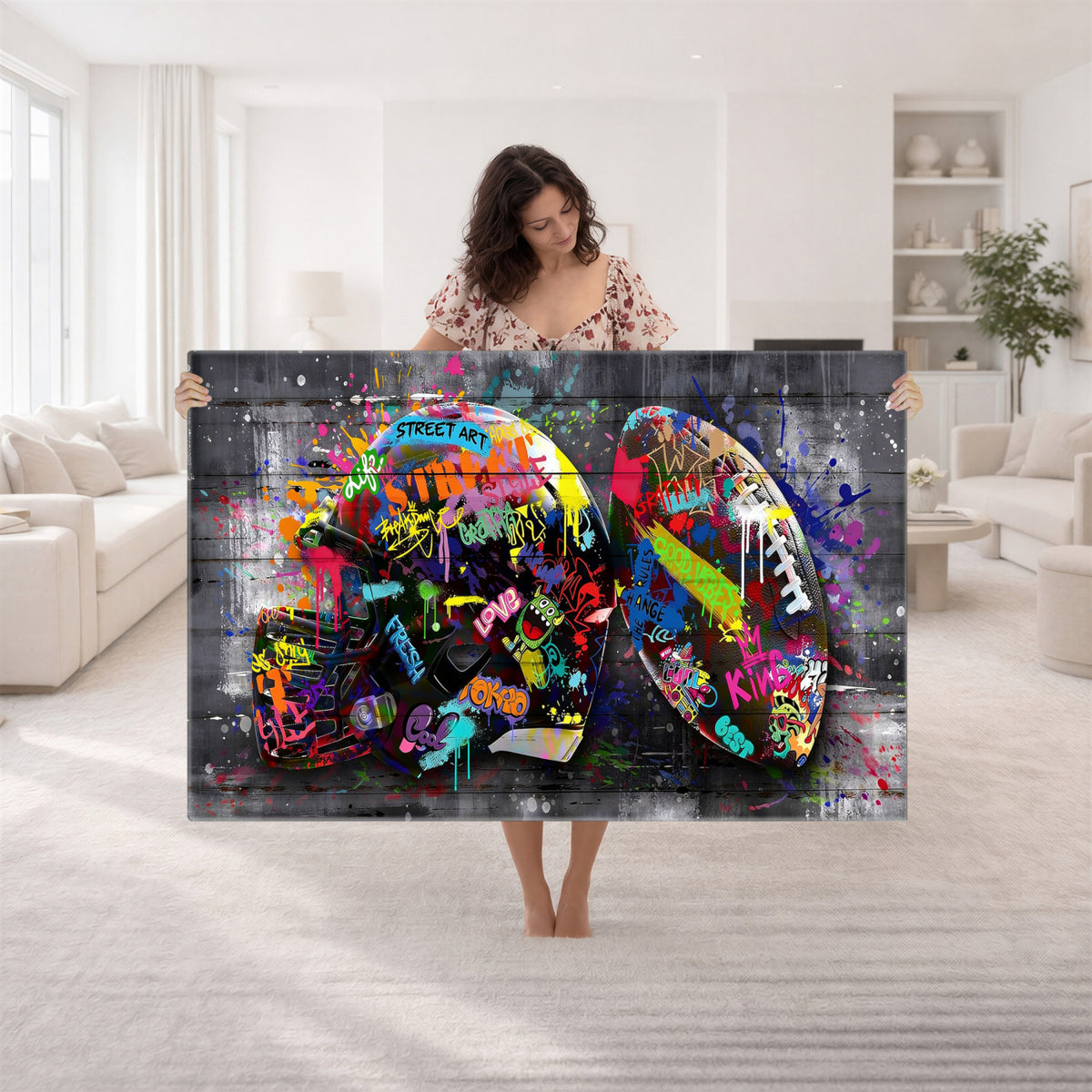 80540773-MGV-CV-36X24 - Graffiti American Football Helmet Street Art Wall Art Canvas Print