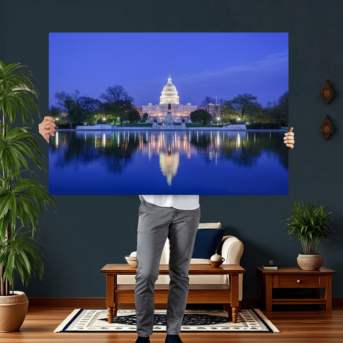 Washington White House Skyline Wall Art Canvas Print | Lincoln Memorial and Capitol