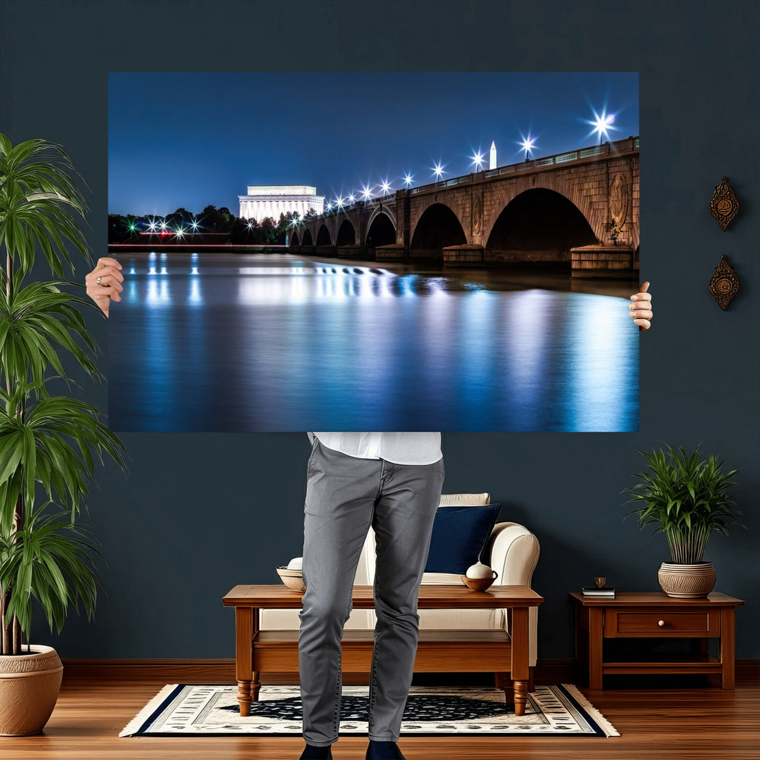 Washington DC Wall Art Canvas Print | Lincoln Memorial Night Skyline Photography
