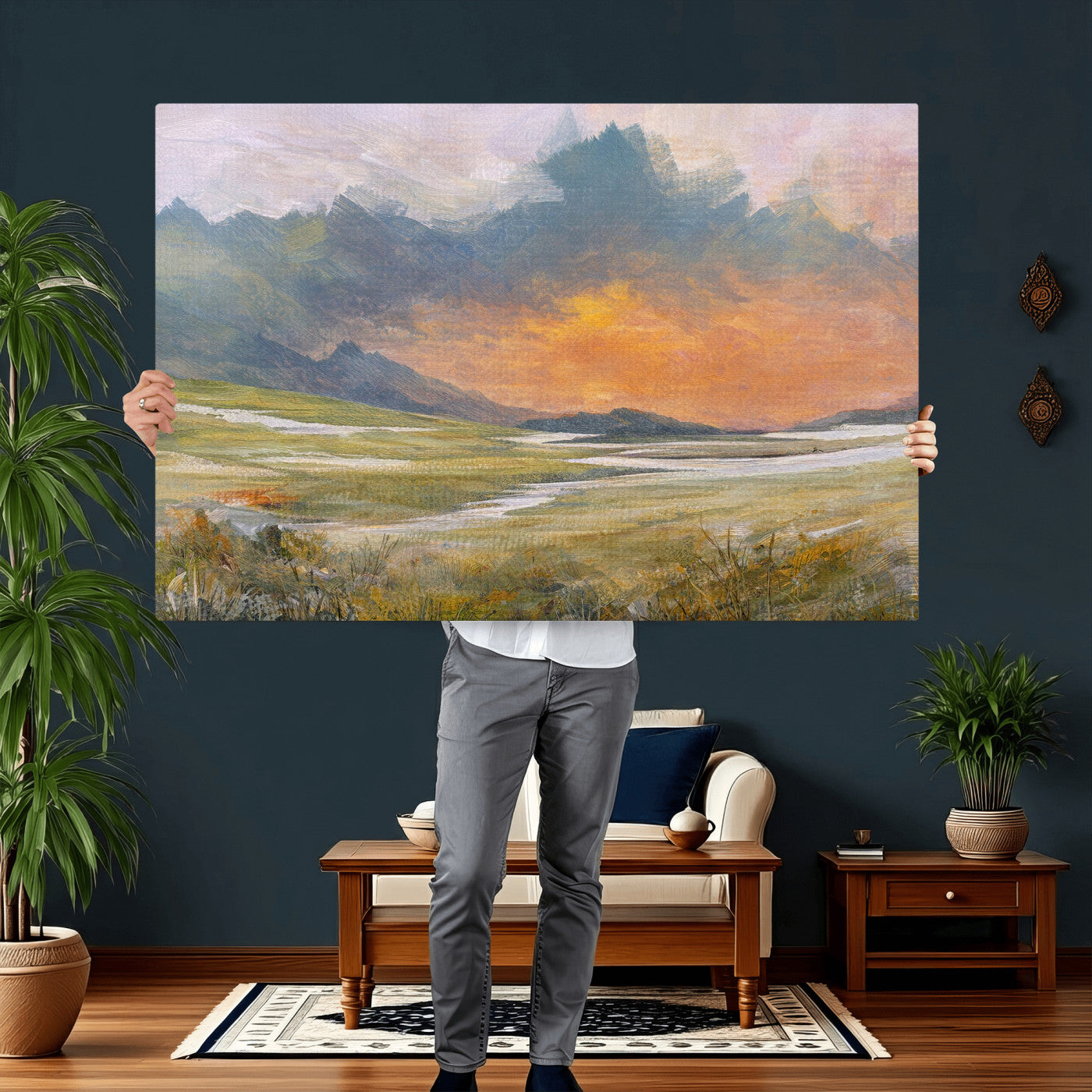 39892091-MGV-CV-36X24 - Mountain Sunset Wall Art Canvas Print Vintage Landscape Panorama Rustic Nature Decor