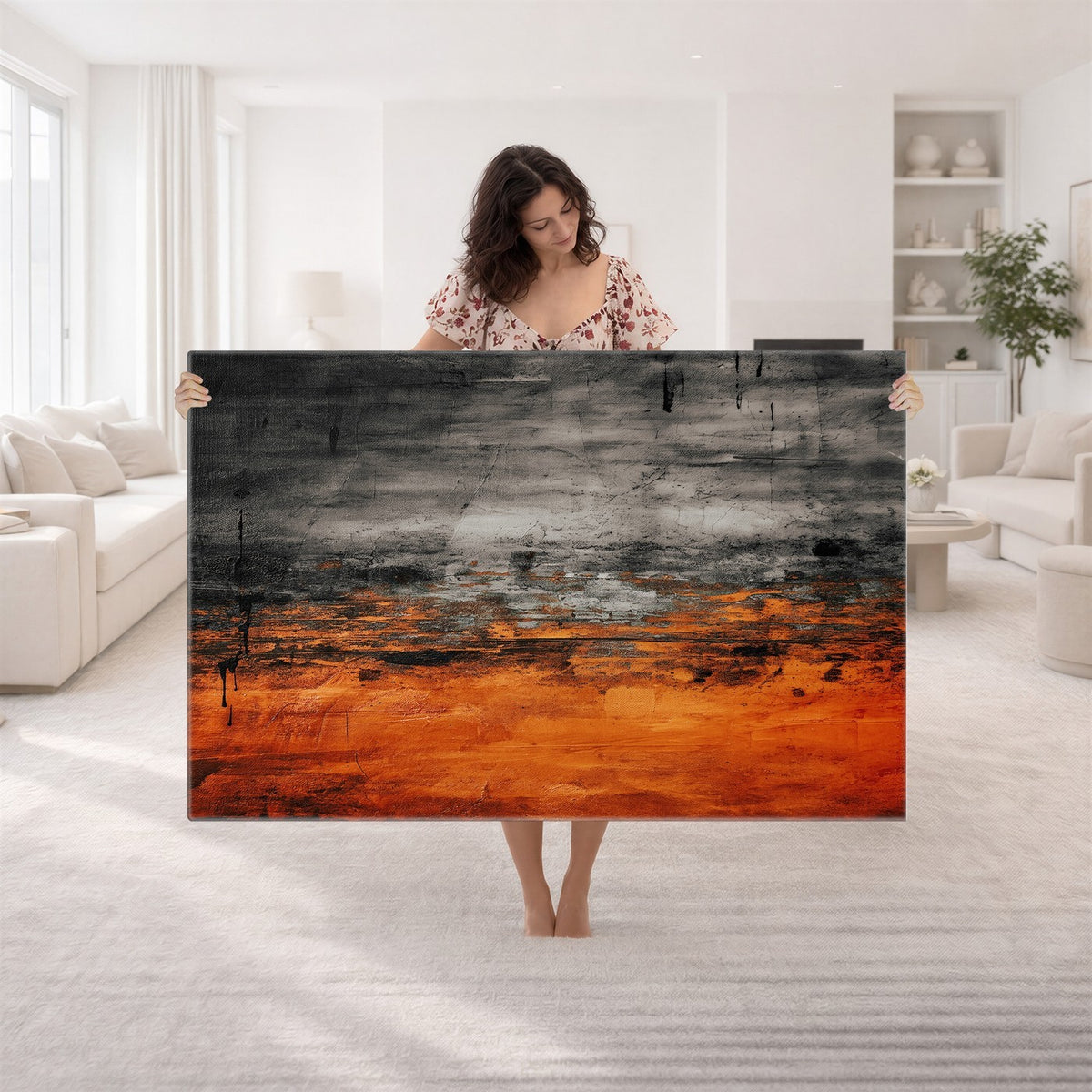 Black Orange Abstract Wall Art Canvas Print Modern Painterly Style