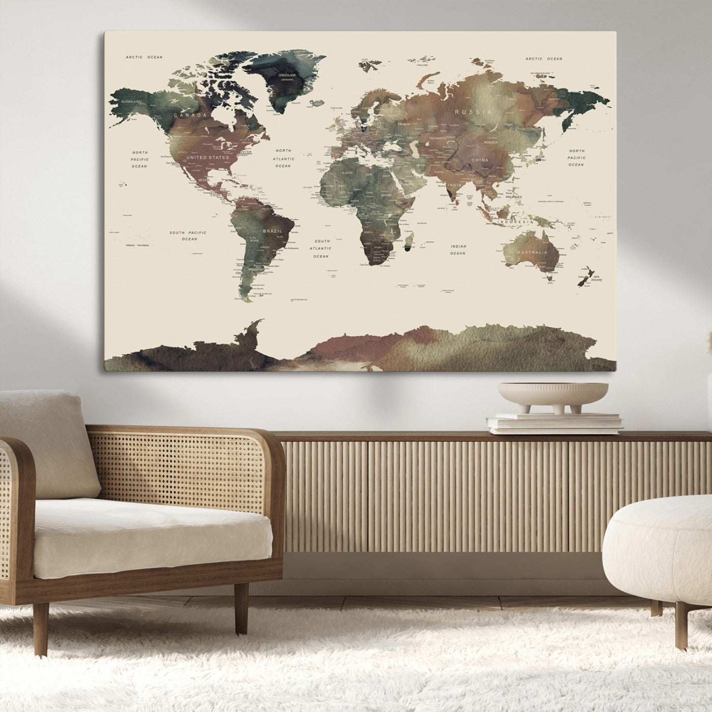 MGV-CV-36X24 - World Map Wall Art Canvas Print for Home and Office Decor