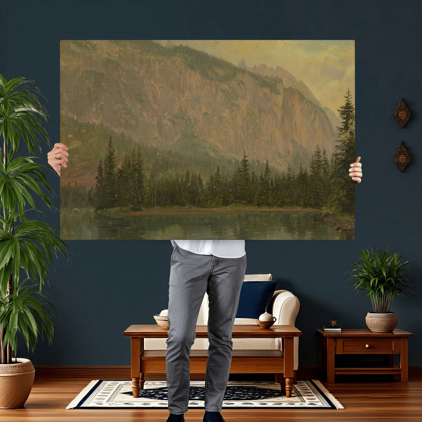 76844524-MGV-CV-36X24 - Frederic Edwin Church Hintersee Canvas Print, Hudson River School Mountain Lake Painting 1868, American Romantic Landscape, Vintage Nature Wall Art