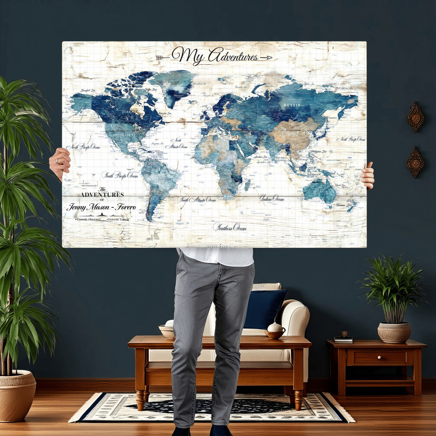 18761277-MGV-CV-36X24 - Watercolor World Map Canvas Wall Art Print – Abstract Colorful Travel Wall Decor