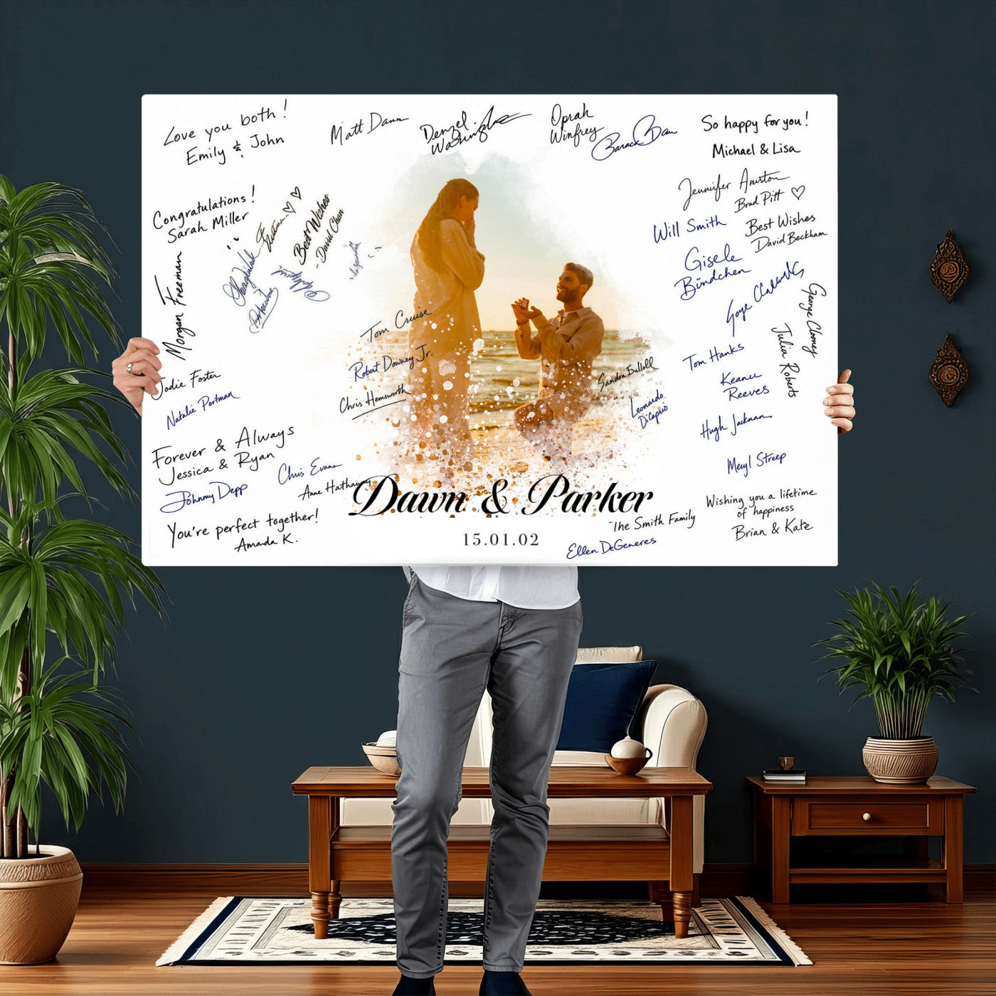 75692697-MGV-CV-36X24 - Wedding Guest Book Alternative Wall Art Canvas Print, Personalized Wedding Signature Poster, Custom Couple Photo Guestbook Canvas, Bridal Shower Reception Decor