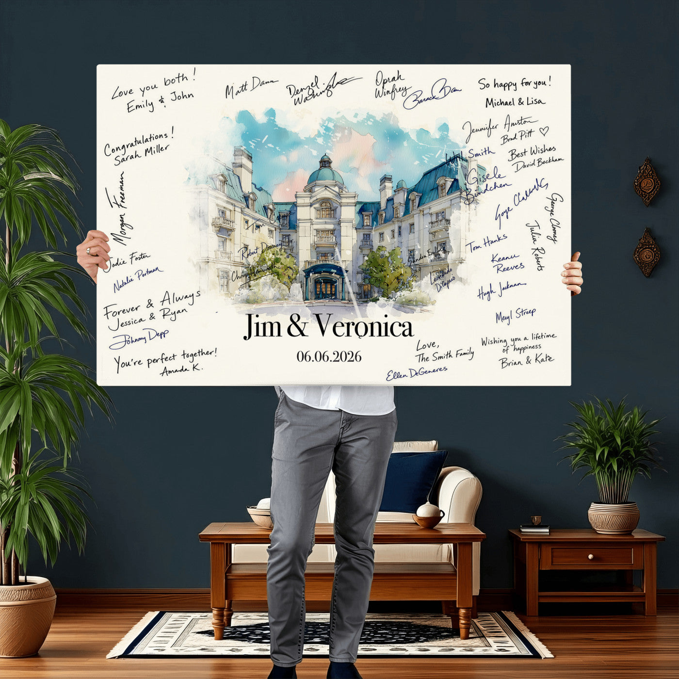 92760374-MGV-CV-36X24 - Wedding Guest Book Alternative Wall Art Canvas Print, Personalized Wedding Signature Poster, Custom Couple Photo Guestbook Canvas