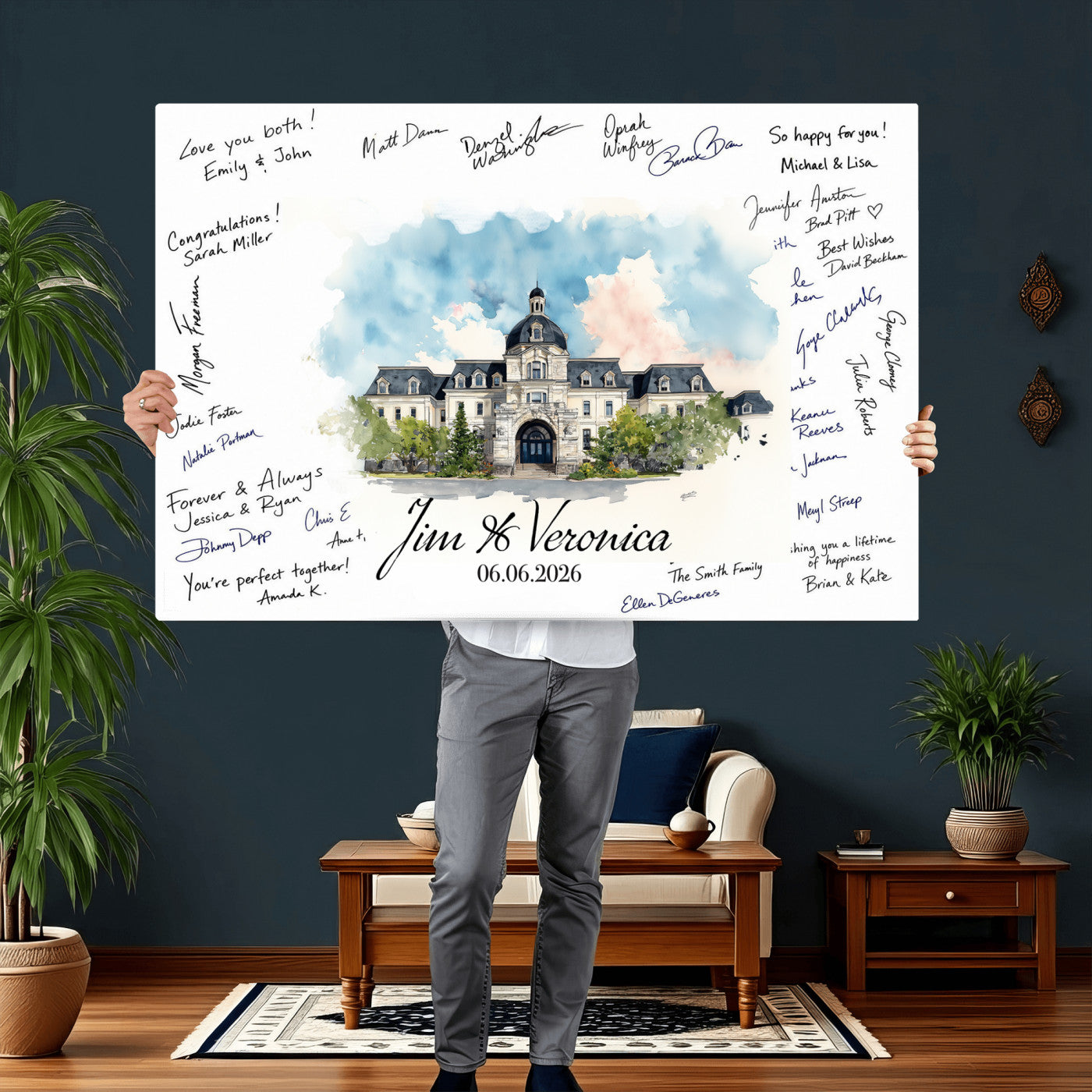 38232057-MGV-CV-36X24 - Wedding Guest Book Alternative Wall Art Canvas Print, Personalized Wedding Signature Poster, Custom Couple Photo Guestbook Canvas