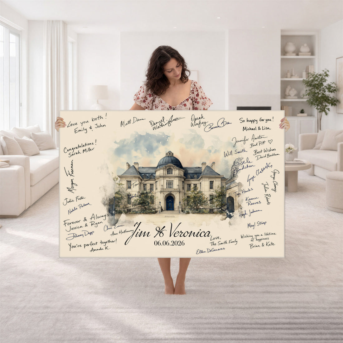 Venue Wedding Guest Book Alternative, Personalized Signature Canvas