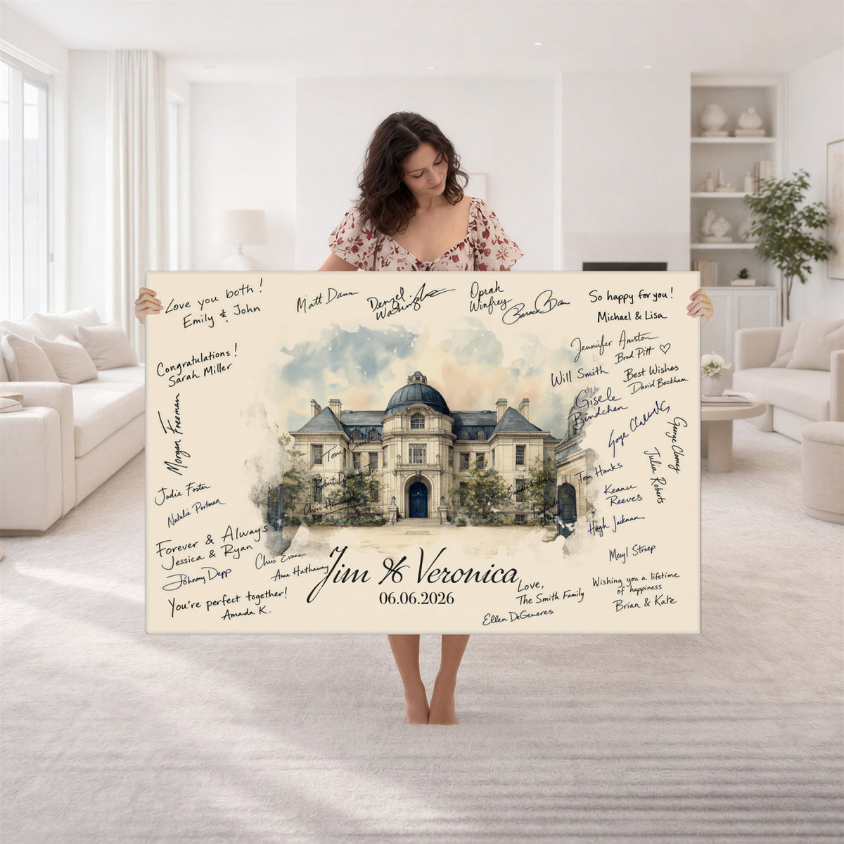 17002059-MGV-CV-36X24 - Wedding Guest Book Alternative Wall Art Canvas Print, Personalized Couple Photo Guestbook