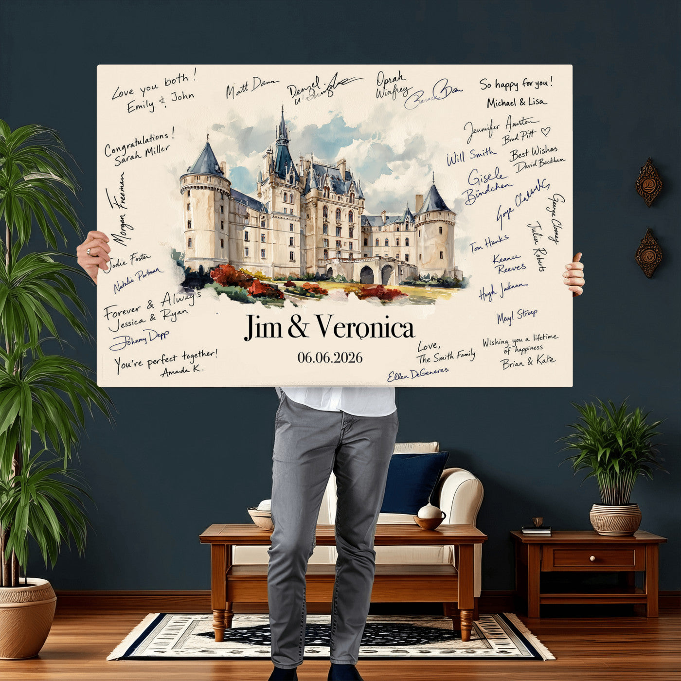 55883547-MGV-CV-36X24 - Wedding Guest Book Alternative Wall Art Canvas Print, Personalized Wedding Signature Poster, Custom Couple Photo Guestbook Canvas