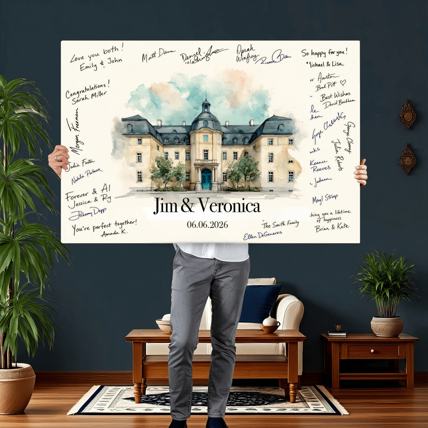 13409147-MGV-CV-36X24 - Wedding Guest Book Alternative Wall Art Canvas Print, Personalized Wedding Signature Poster, Custom Couple Photo Guestbook Canvas