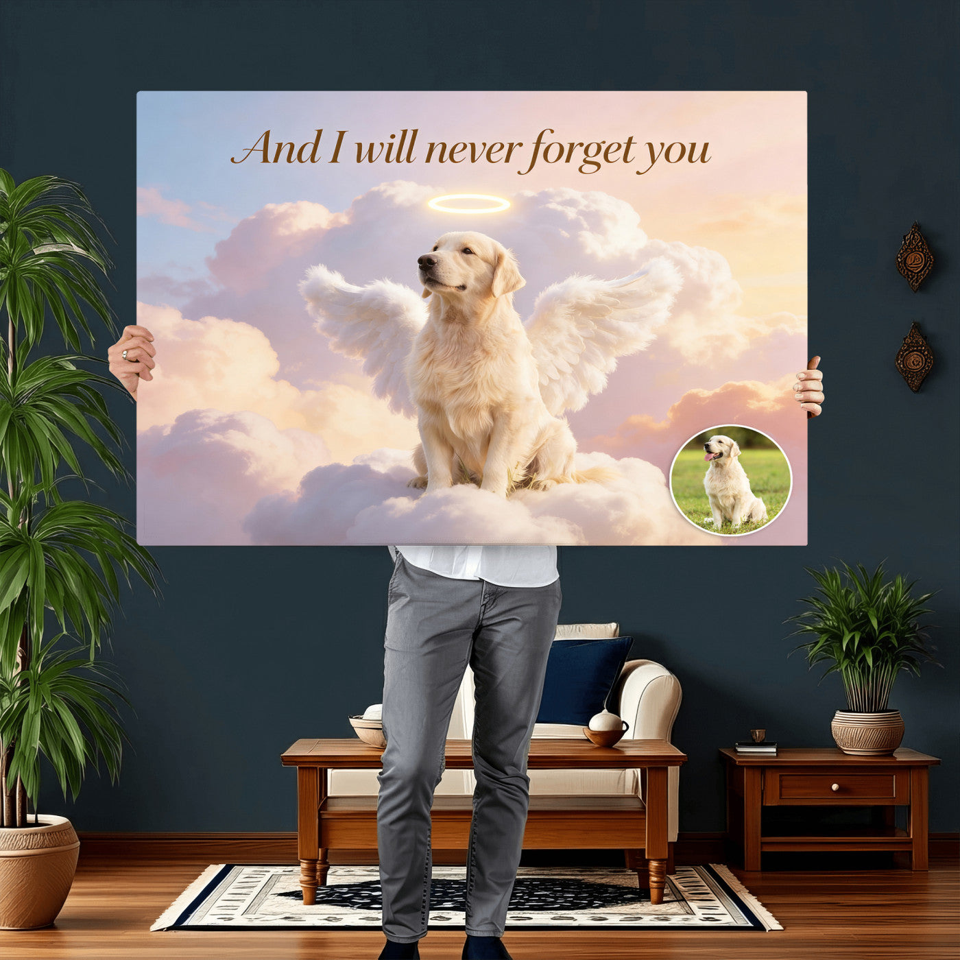 70743146-MGV-CV-36X24 - Pet Memorial Wall Art Canvas Print, Custom Dog Memorial Portrait, Personalized Angel Pet Loss Gift, Angel Wings Puppy Print