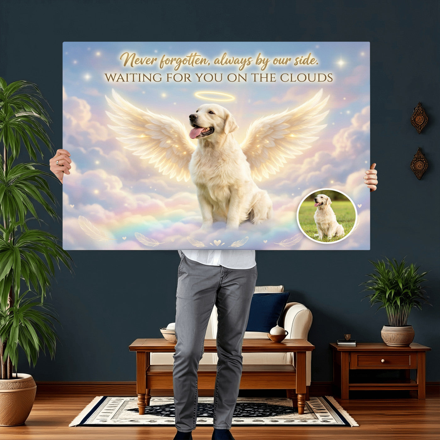 89664149-MGV-CV-36X24 - Pet Memorial Wall Art Canvas Print, Custom Dog Memorial Portrait, Personalized Angel Pet Loss Gift, Angel Wings Puppy Print